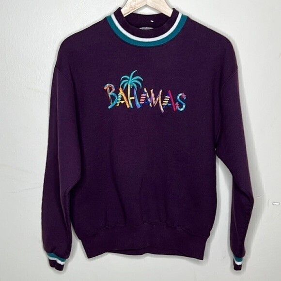 BAHAMAS PURPLE COLORFUL EMBROIDERED MEDIUM CREWNECK SWEATSHIRT - Picture 1 of 7